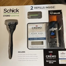 Schick Hydro Sensitive Razor Shave Gift Set, 2 Refills, Shave Gel Cremo Body Bar