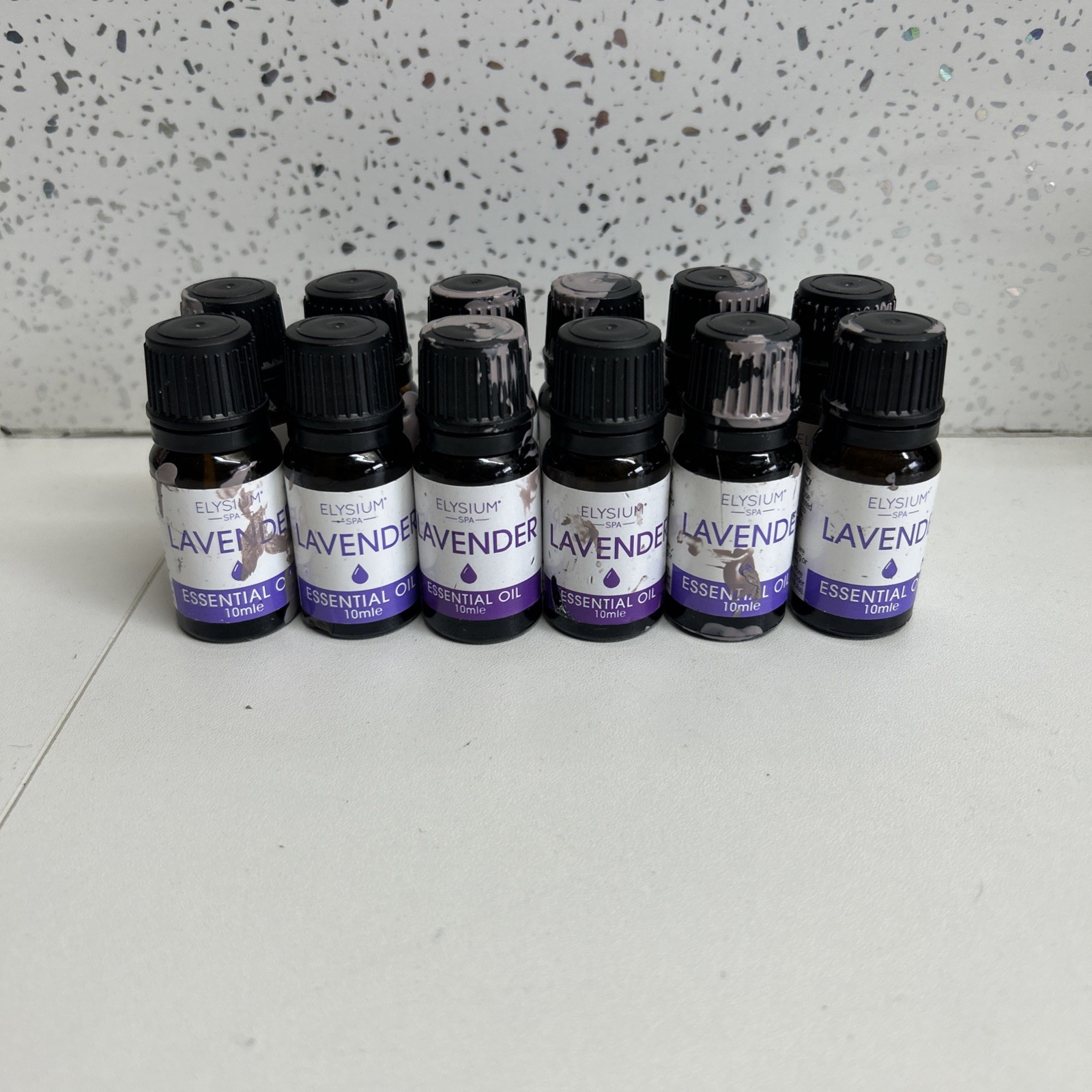 Elysium Spa 12X  Lavender Essential Oil 10ml - Bottles Have Nail Varnish On Them