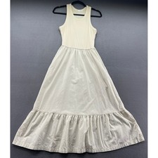 Gap Dress Womens Cream Ribbed Racerback Mixed Media Ruffle Maxi Pockets Size S
