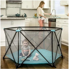 Durable Aqua 6-Panel Portable Play Yard - Perfect for Indoors & Outdoors
