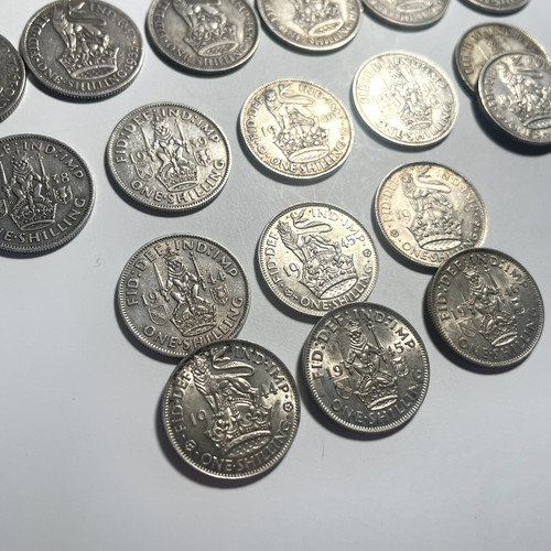 Un chelín Reino Unido 50% plata fecha de ejecución 1920-1946 falta 1 año - ¡30 monedas en total! - Imagen 9 de 18