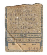 Eric Clapton & Carlos Santana 7/8/75 Madison WI Ticket Stub