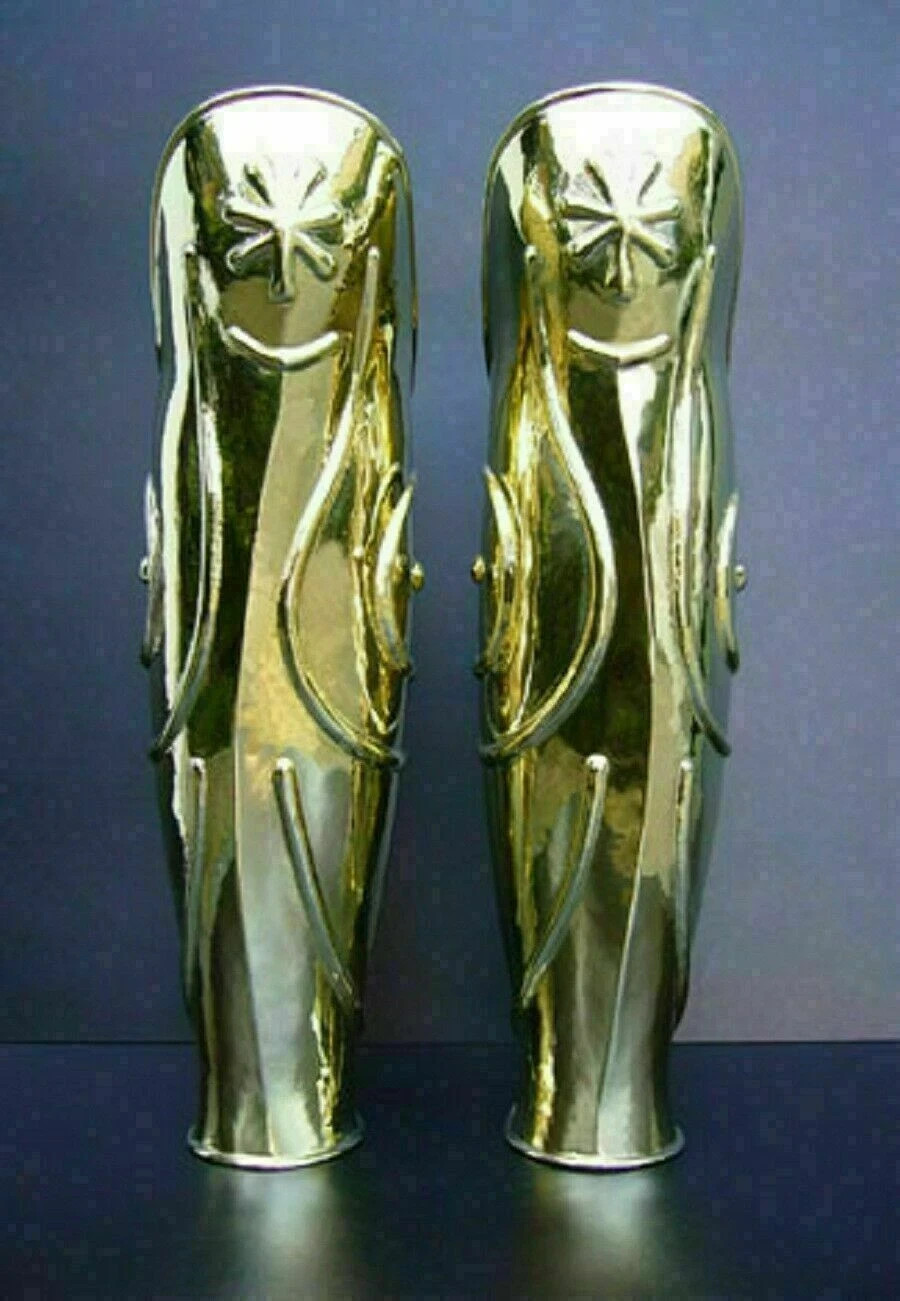 18G Steel Roman Leg Greaves Armor Brass Finish LARP Reenactment Cosplay Guard