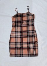 Mini Dress Plaid Peach And Black SHEIN Size Small Sleeveless Snug Fit