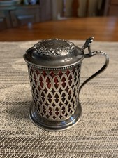Antique Sterling Silver Mustard Pot with Cranberry / Ruby Red Glass Insert