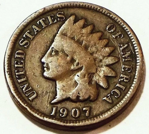 Low Mintage 1907 Indian Head Cent Penny VG, Actual Coin, Rare Old West Nice Tone