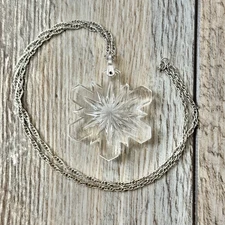 Vintage Crystal Snowflake Pendant Over The Head Necklace Chain Silver Tone