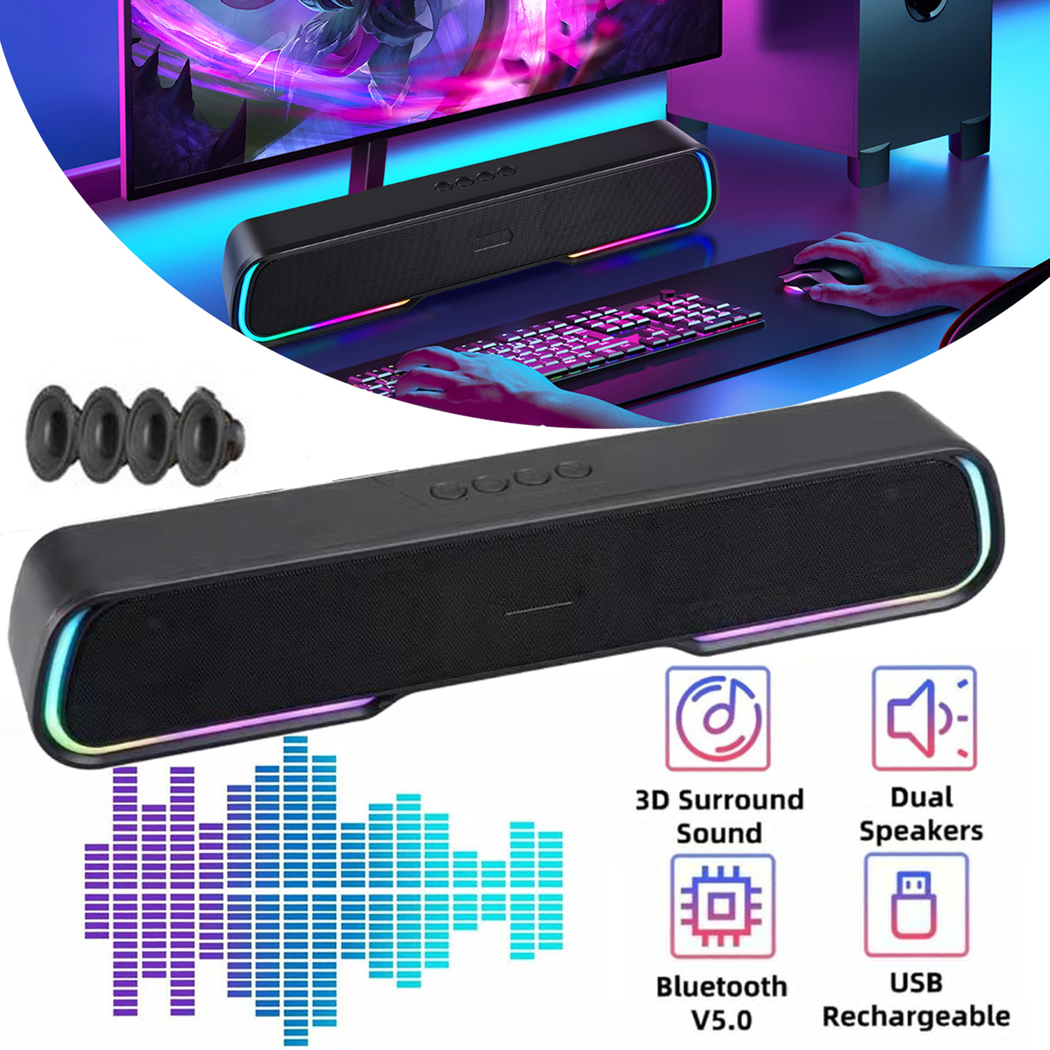 Bar Speaker System Music Player Wireless Bluetooth Subwoofer