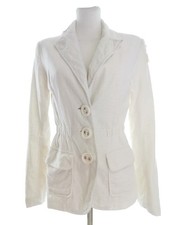 Resort Utility Blazer White Linen Blend Collared Long Sleeve Button Front US 4