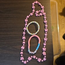 Pink Multicolor Butterfly Flower Plastic Jewelry Set Necklace Bracelet Kids