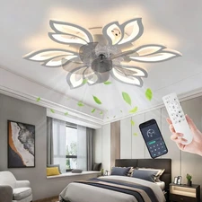 28.7" White Ceiling Fan with Light Low Profile LED Dimmable Remote 6 Speeds