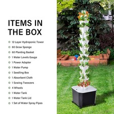 60 Pots Vertical Hydroponics Tower Aquaponics System Aeroponics Growing Kit 2.89 per gallon
