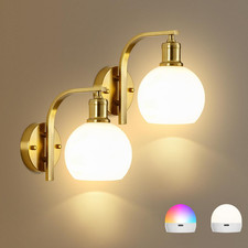 Gold Battery Operated Wall Sconce Set of 2 with Remote, RGB  Dimmable