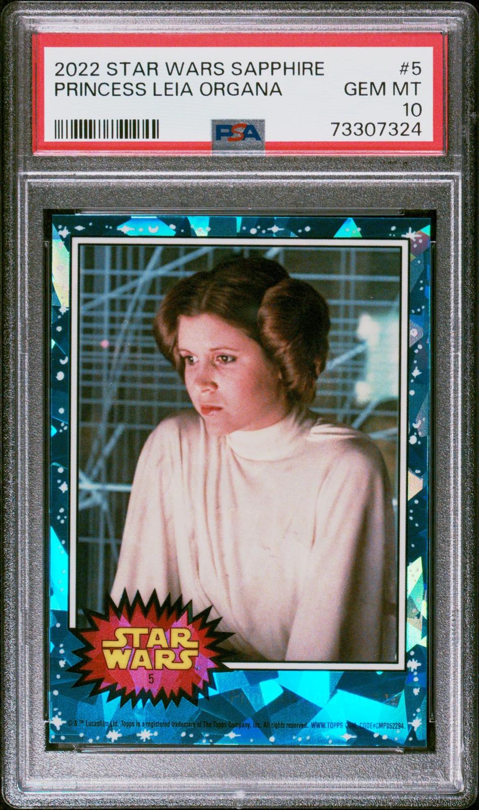 2022 TOPPS CHROME SAPPHIRE ED STAR WARS #5 PRINCESS LEIA ORGANA PSA 10