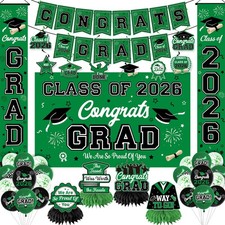 Graduation Decorations Class of 2026 Green Graduation Party Decor Set include...