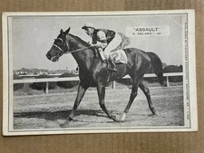Postcard Assault Horse Racing Track Champion Jockey Vintage Thoroughbred