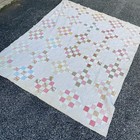 Vintage Handmade Patchwork Quilt Pink White Floral Cotton Bedspread 77x65 — photo 1