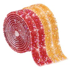 4 Yards Self-Adhesive Rhinestone Ribbon Roll 4pcs (Red/Orange, 10mm/0.39" Wide)