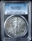 2002 1oz Silver American Eagle Dollar - PCGS MS 70