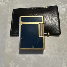 Working S.T.Dupont Gas Lighter blue gold LINE 2 montparnasse without box