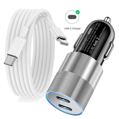 PD 40W Dual Type-C Fast Car Charger Type C Cable For iPhone 15Plus 16 17 Pro Max