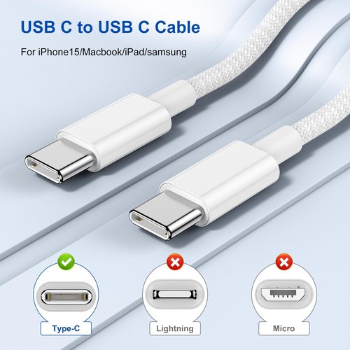 USB C to USB C Cable Fast Charging Charger PD 60W Dual Type C Lead Data Sync 1M - Zdjęcie 3 z 17
