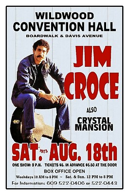 POSTER JIM CROCE 1973 CONCERT POSTER Wildwood NJ CONVENTION HALL Gig Poster