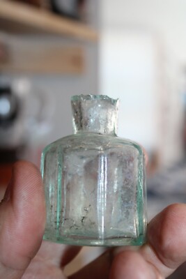 Antique, Blue, Hexagon, Inkwell, Sheared Rim, Item # A - 2911