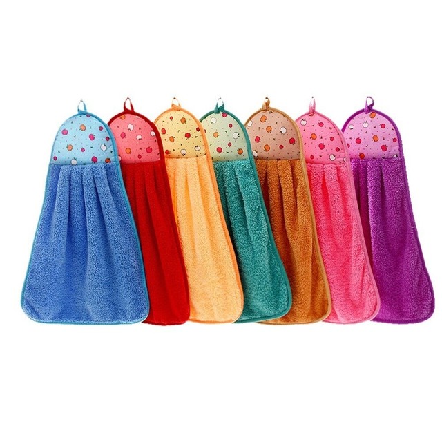 Home Kitchen Soft Hand Towel Plush Hanging Wipe Bathing Towel