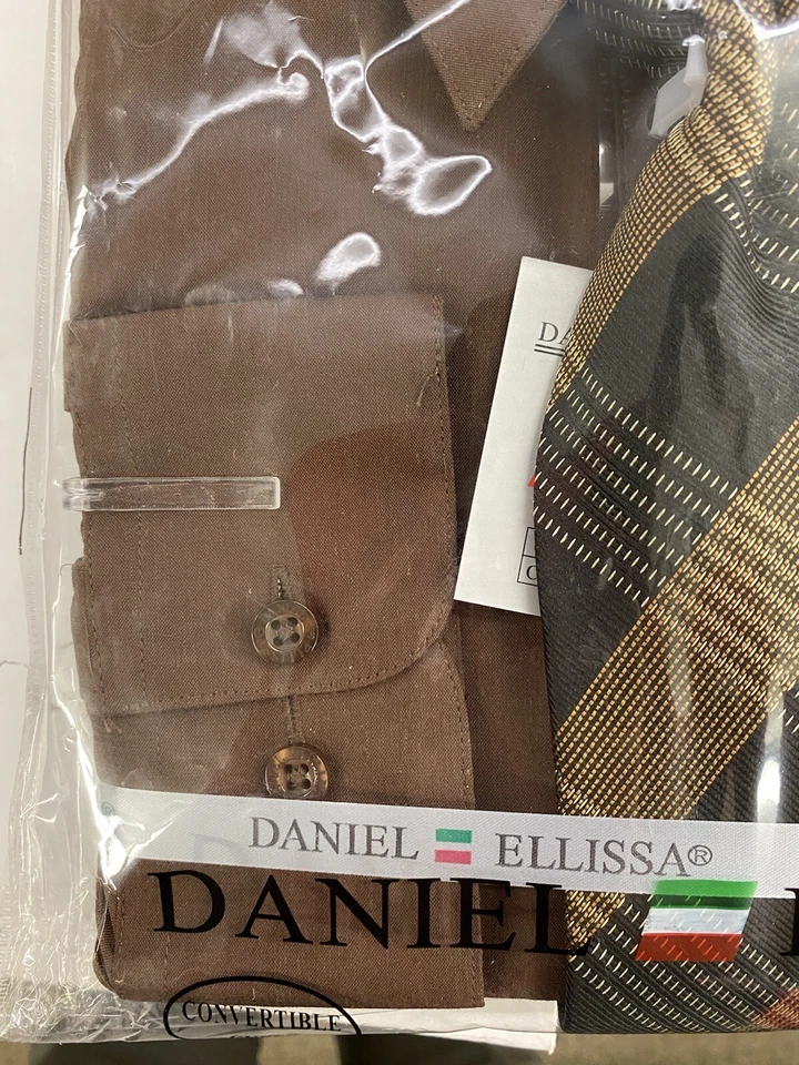 Camisa de vestir para hombre Daniel Ellissa DS3001 marrón oscuro convertible puño” Foto 3 de 4