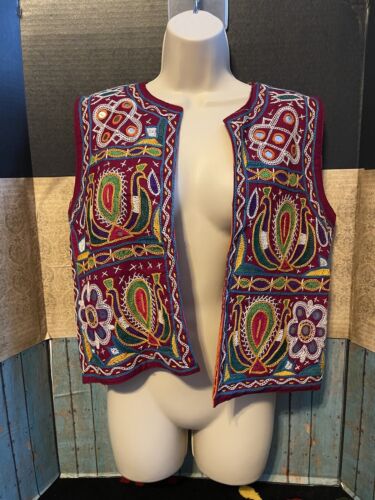 Chaleco Espejo Vintage Boho Banjara Bordado 19” Pit To Pit Hippie Boho - Imagen 2 de 2