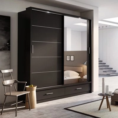 ARTHAUSS FURNITURE Brand New Modern Bedroom Mirror Sliding Door Wardrobe ARTI 5 200cm in Matt Black