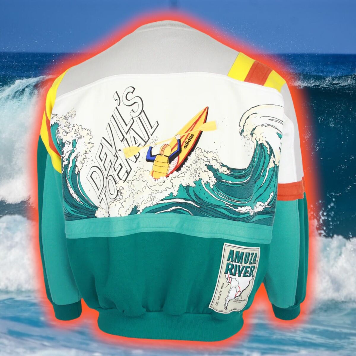 Vintage Adidas Devil's Toenail Kayaking Crewneck Sweatshirt Vintage Adidas Devil's Toenail Kayaking Crewneck Sweatshirt