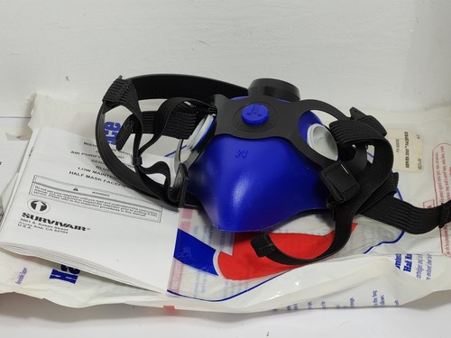 LOT 2 Survivair HALF MASK FACEPIECES (Blu/Med) & BOX 10 P100 Micro Filters #1050 - Picture 2 of 9