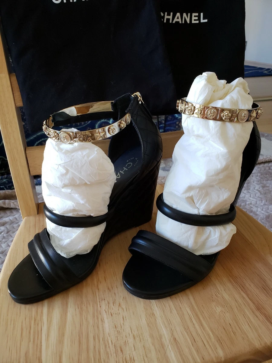 Chanel black hotsell wedge sandals