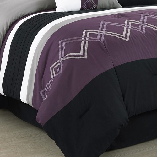 Chezmoi Collection Arden 7-Piece Modern Pleated Stripe Embroidered Zigzag Bed... - Picture 6 of 9