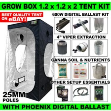 Grow Box Tent Kit ( 25mm ) 1.2m - Digital Ballast - 4" Extraction - Nutes, Pots