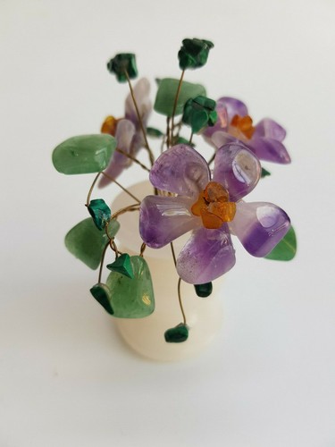 Vase with Semi precious stone flowers. Handmade interior accessory - 第 1/8 張圖片