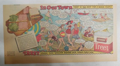 Armour's Treat Ad: Treet for Beach Party ! from 1945 Size: 7.5  x 15 inches