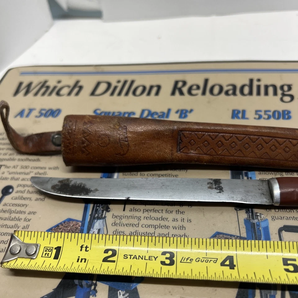 "Cuchillo de hoja fija Lucite multicolor noruego vintage 9"" funda para filete y cuero" Foto 3 de 4