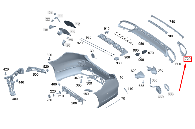 MERCEDES-BENZ S W223 Rear Right Lower Bumper Trim Strip A2238856000