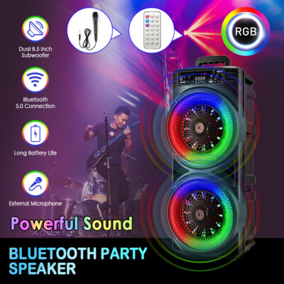 Wireless Portable FM Bluetooth Speaker Heavy Bass Sound System Party RGB Lights