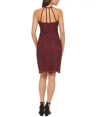 GUESS Women's Lace Keyhole Sheath Dress, WINE, Size 14 - Picture 3 of 3