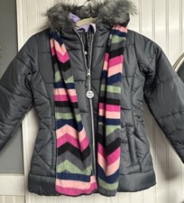 R 1881 by S Rothschild Quilted Puffer Jacket  Scarf Girls L 14 Charcoal Gray