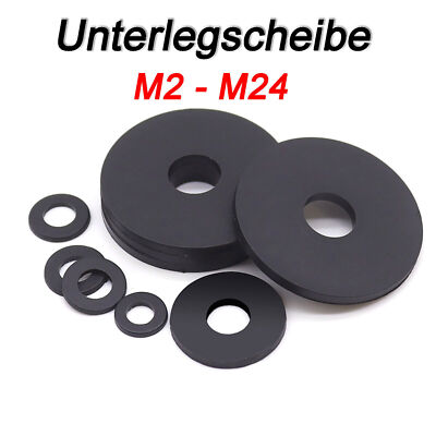 Schwarz U-Scheibe Unterlegscheibe DIN9021 groß Kunststoff M2 M3 M4 M5 M6 bis M24