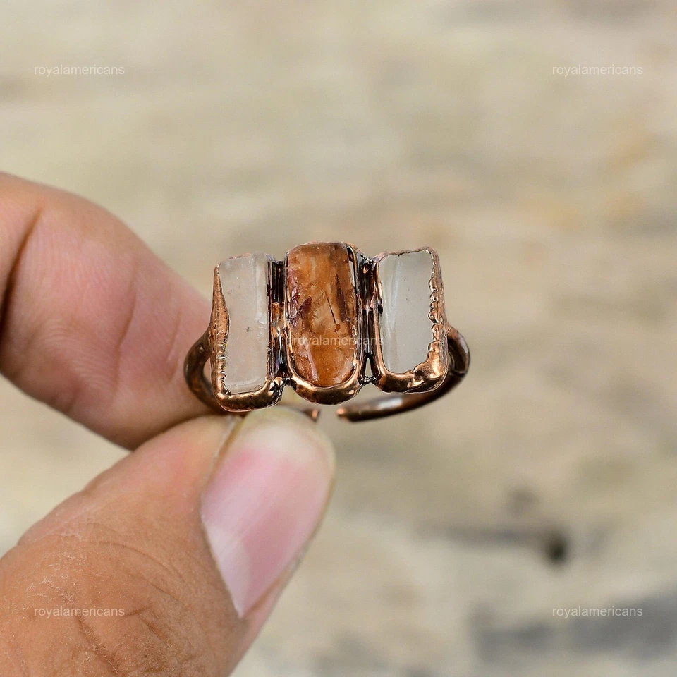 Anillo Boho Promesa Electroformada Piedras Preciosas Áspera Cornalina Cobre Oferta Día de la Madre Foto 4 de 4