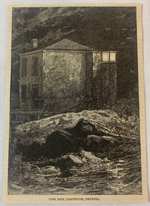 1884 magazine engraving ~ LIME ROCK LIGHTHOUSE, Newport RI