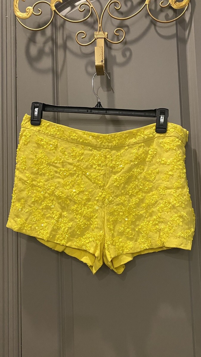 French Connection Yellow Sequin Shorts, Side Zip, 12, NWT | eBay