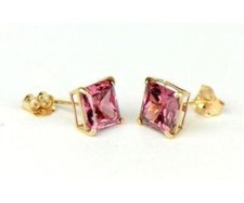 14k Yellow Gold Solid Square Princess Cut Birthstone 6MM CZ Stud Earrings