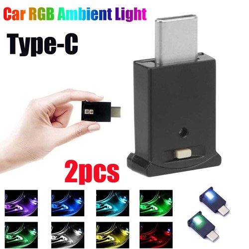 2X Car Accessories Type-C LED RGB Ambient Light Interior Atmosphere Night Lamp